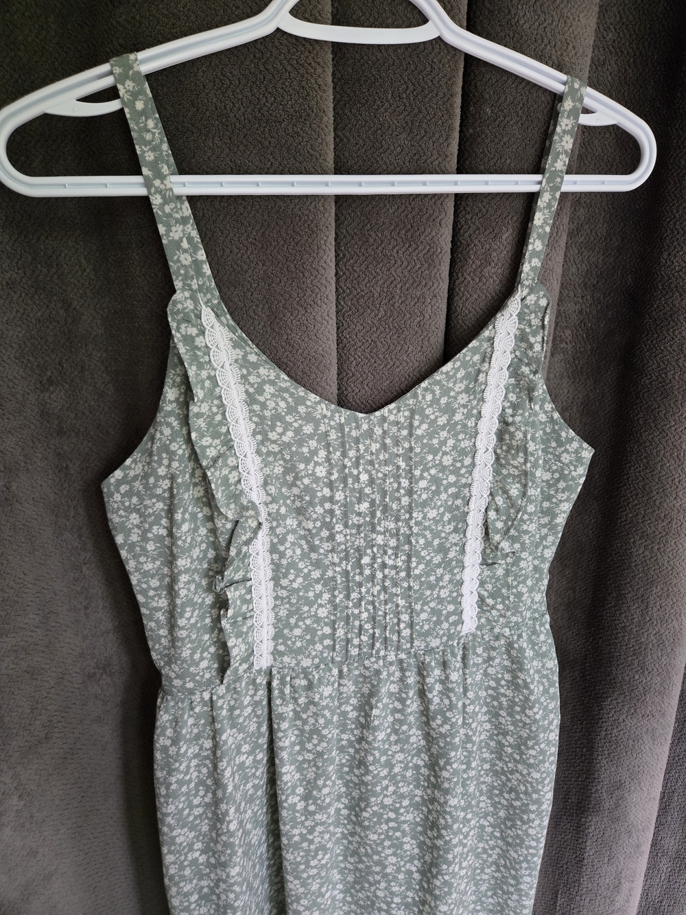 Monteau Sage Green Ditsy Floral Maxi Dress Tie Waist Cottagecore Coquette M - Picture 12 of 13